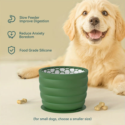 Silicone Slow Feeder Dog Bowl Cup - Anti-Slip Distraction Design for Small to Medium Breeds - Promotes Healthy Digestion